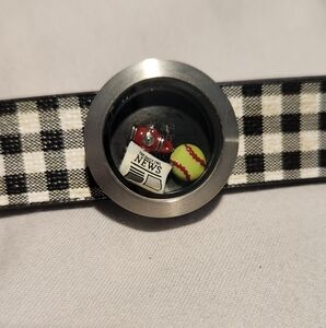 Origami Owl Black and White Checkered Collar with Charms. Size Medium